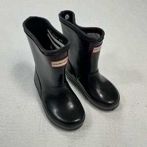 Hunter Kids First Classic Gloss Rain Boots Black Waterproof Size 7B/8G EU 23